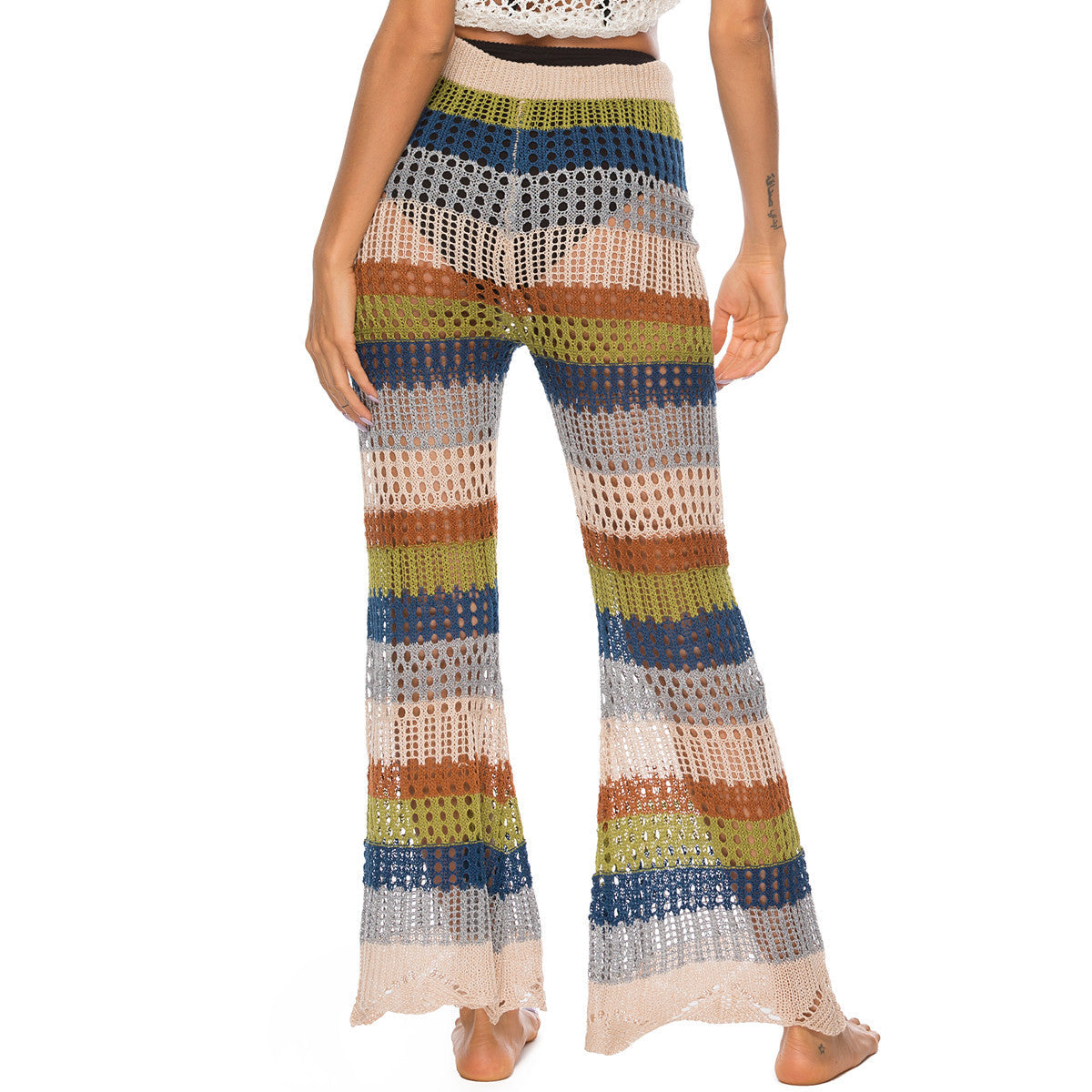 Women's airy crochet trousers in boho style with a high waist, size