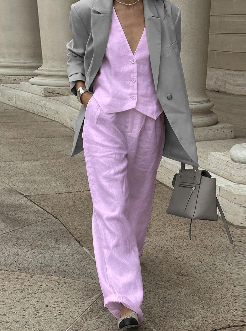 GR | Two-piece sleeveless vest and trousers suit