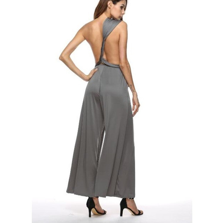 Women's elegant jumpsuit with deep V-neck and innovative wrap design, size S