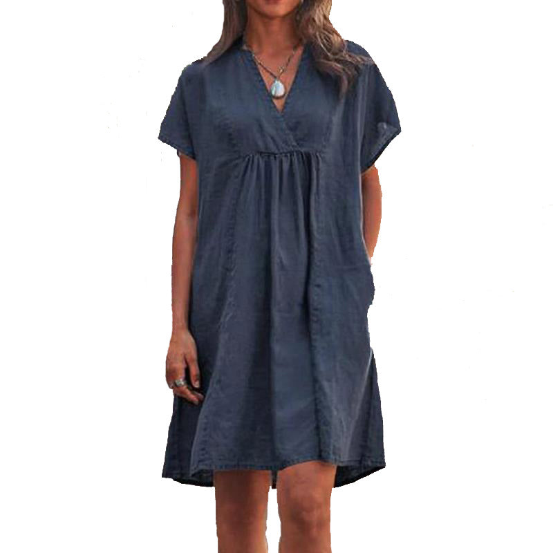Damen Freizeitkleid mit lockerer Passform und modischem V-Ausschnitt GR