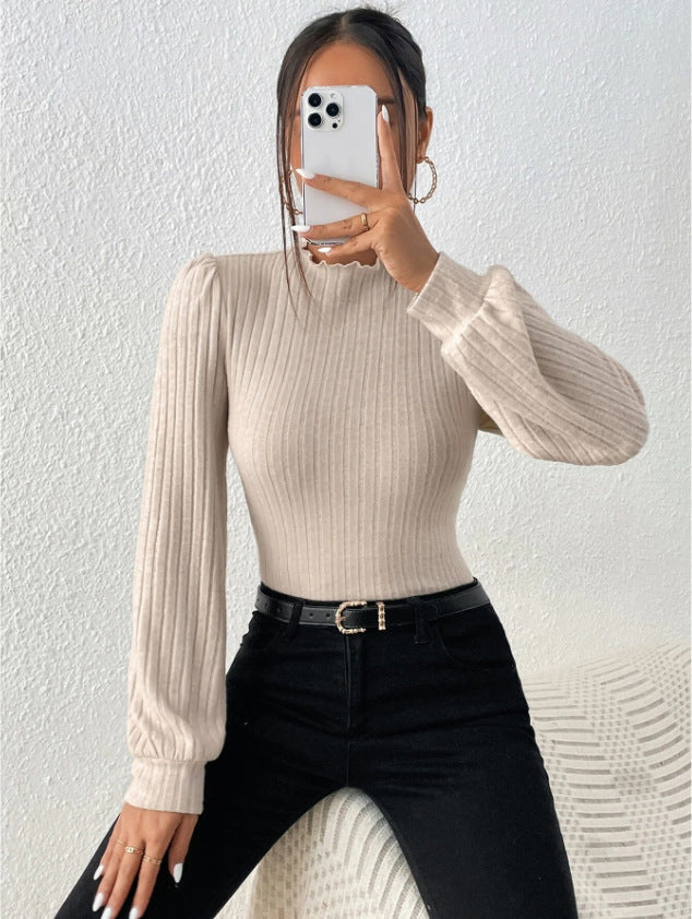 GR CozyKnit scalloped turtleneck long sleeve sweater