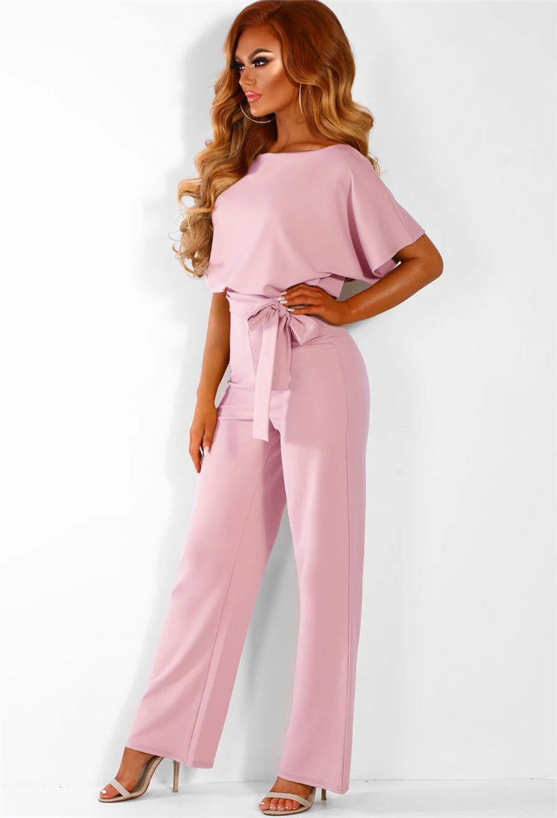 GR | A-line jumpsuit with belt and V-neck