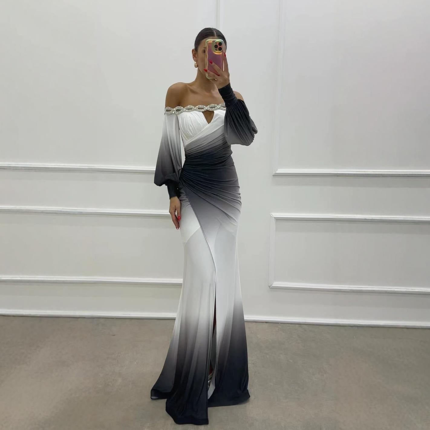 GR | Party dress with camisole and positioned slit in a wide A-line silhouette