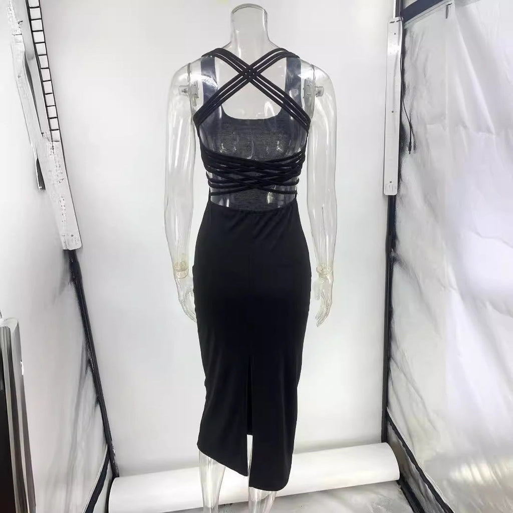 Women's Elegant Midi Dress with Side Cut-Outs Size