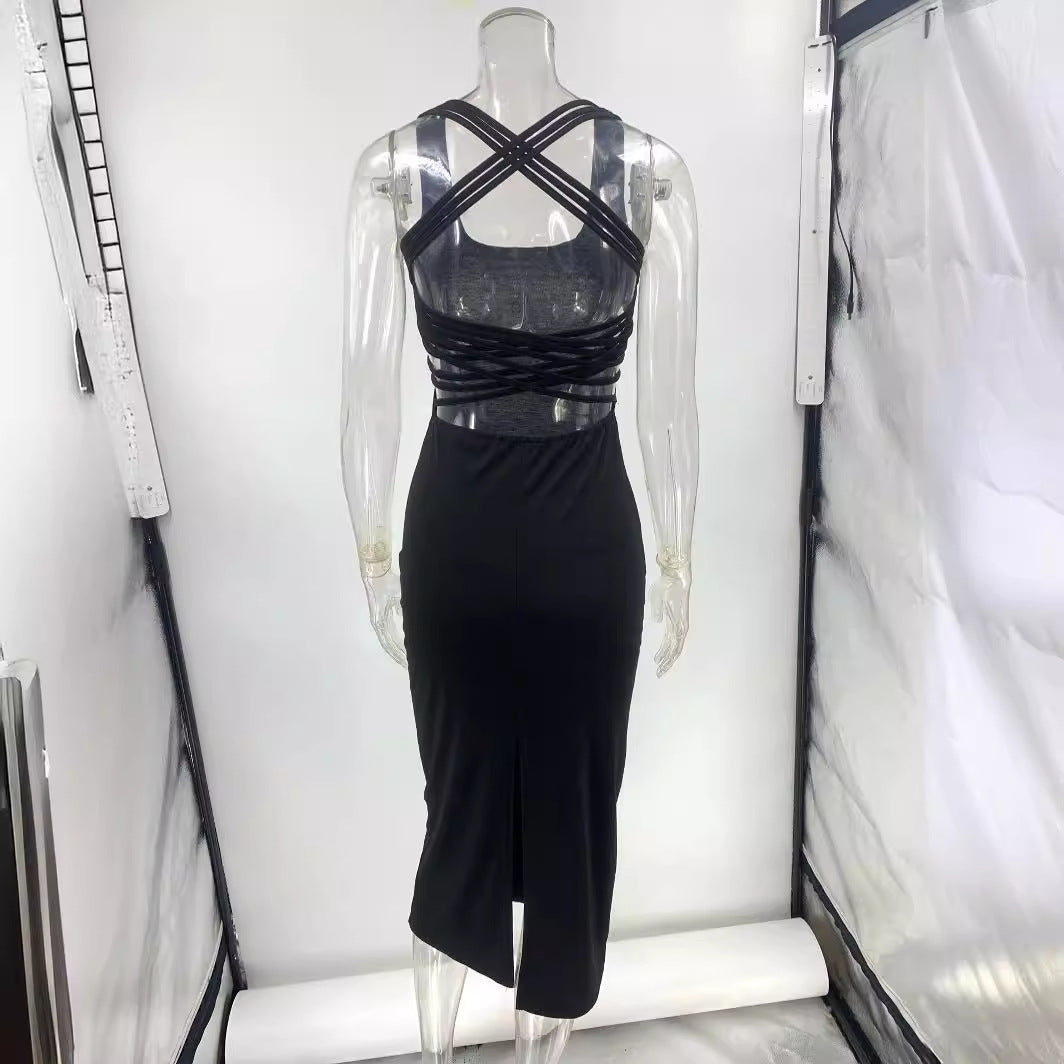Women's Elegant Midi Dress with Side Cut-Outs Size