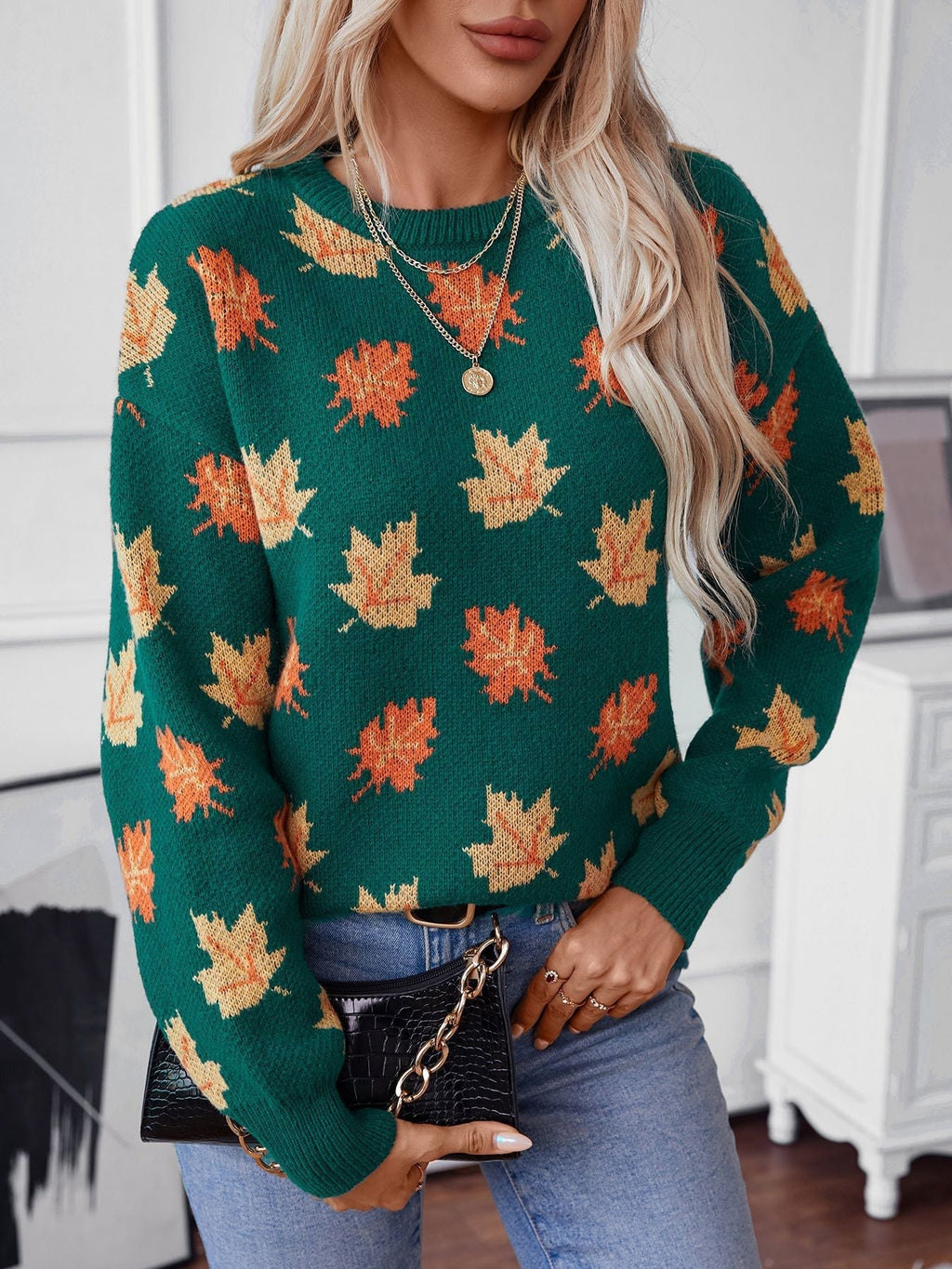 GR Maple Leaf Jacquard Freizeit Pullover Sweater