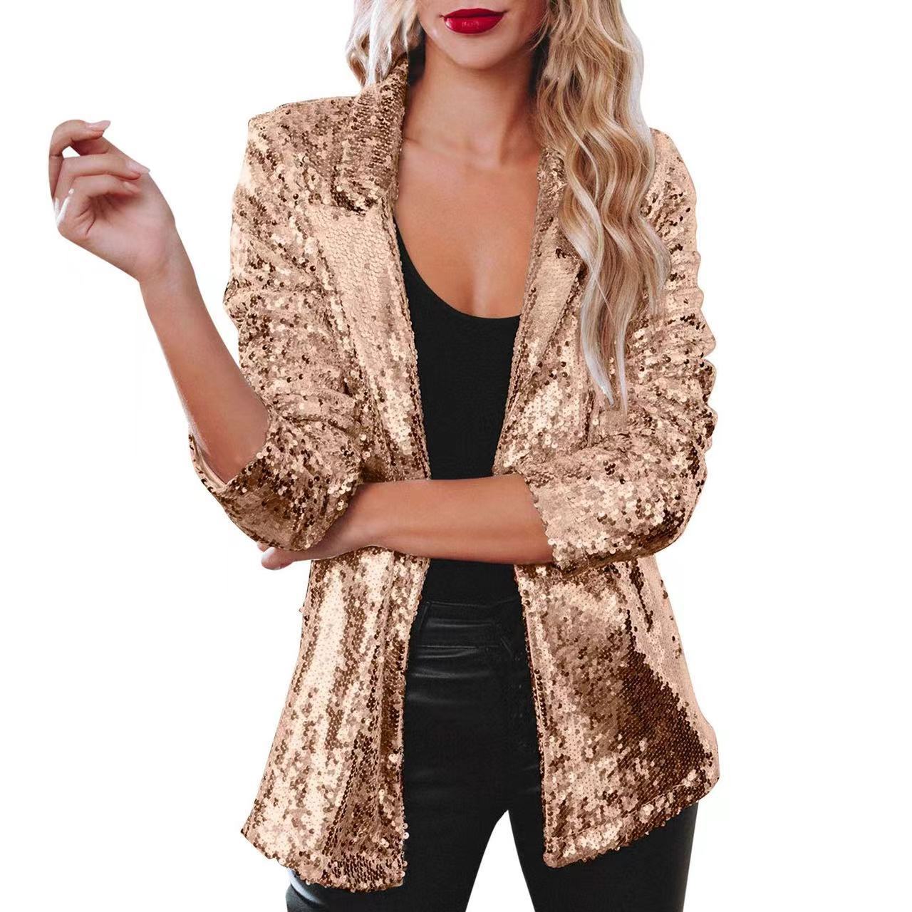 Women's elegant sequined blazer with shimmering finish, size GR