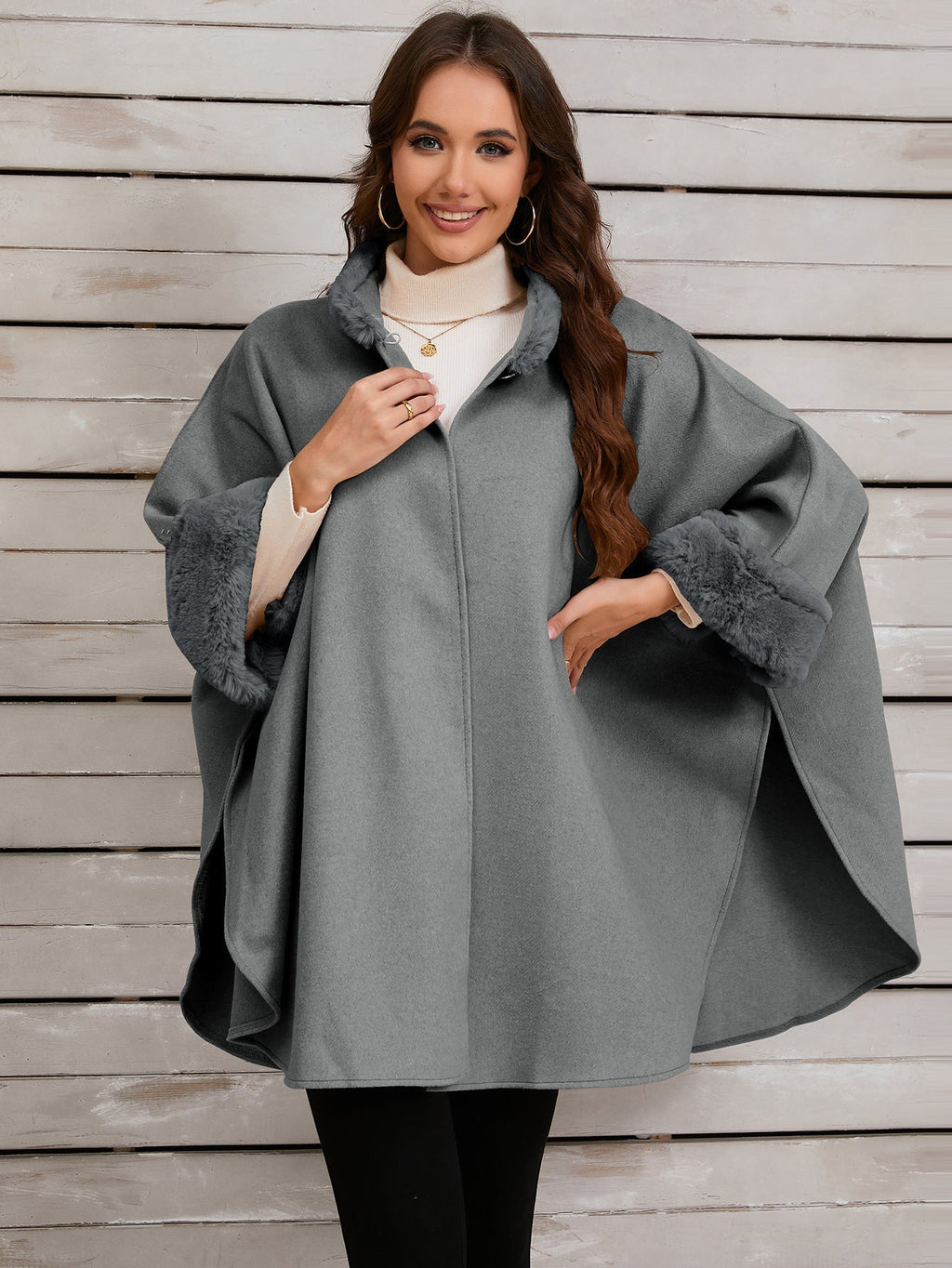 Damen Übergroße Umarmende Poncho mit Kuschelfutter GR