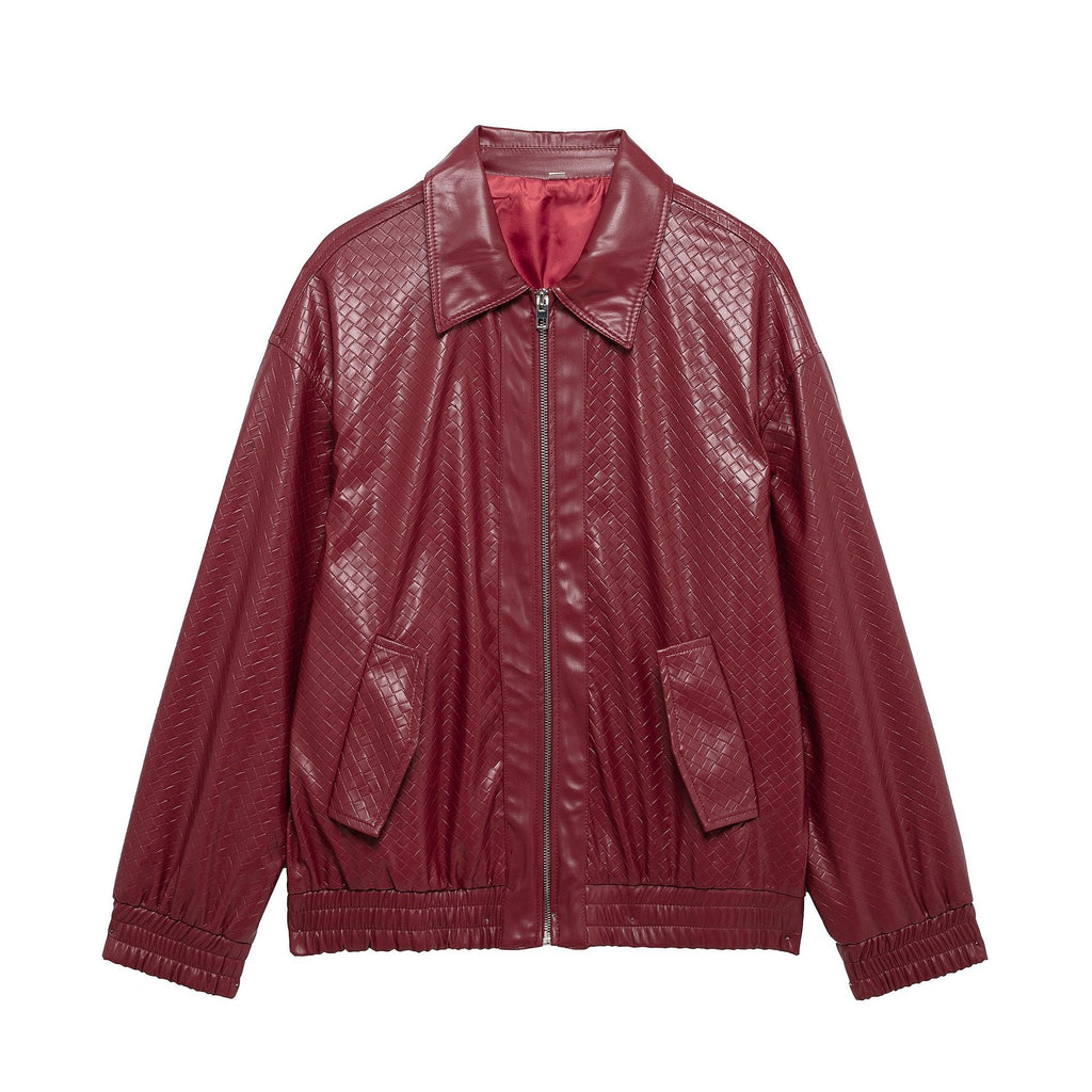 GR | Woven Faux Leather Bomber Jacket