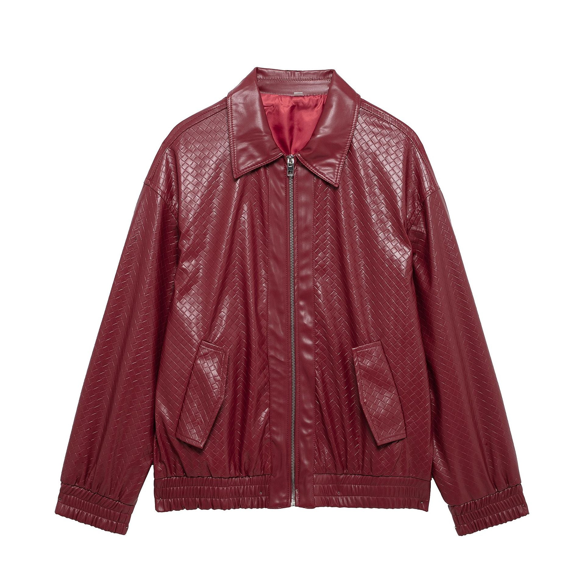 GR | Woven Faux Leather Bomber Jacket