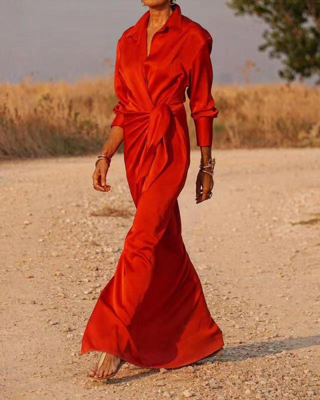 GR | Lace-up High Waist Split Floor Length Dress 