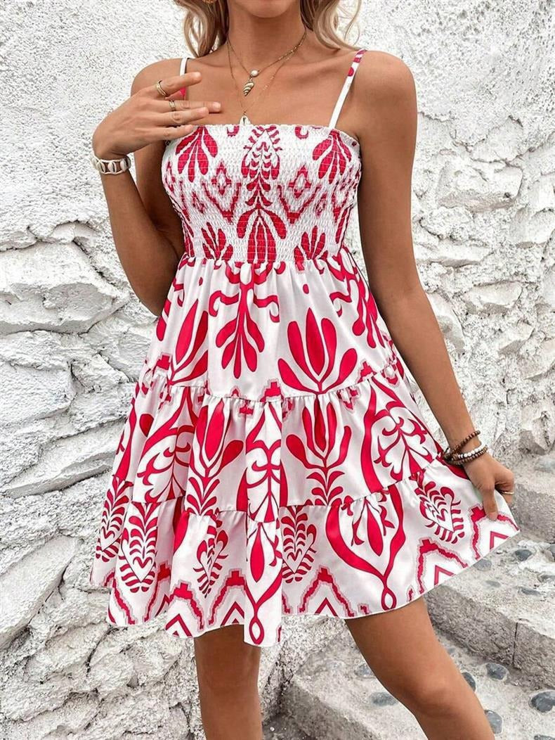 Women's airy midi dress with ruffles and floral pattern, size