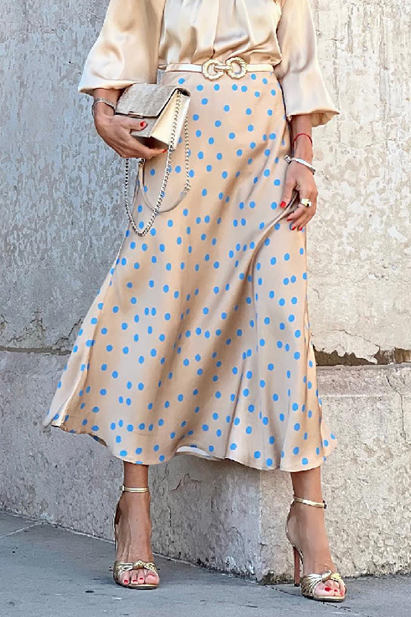 GR | Satin polka dot print skirt