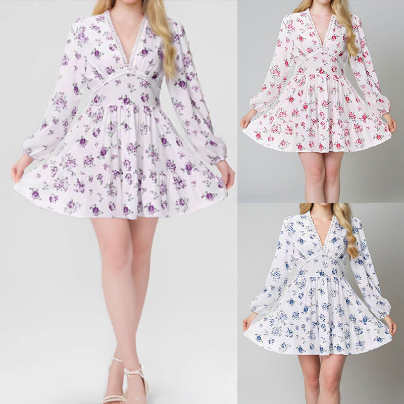 GR | V-Ausschnitt Plissiertes Kurzarm Kleid