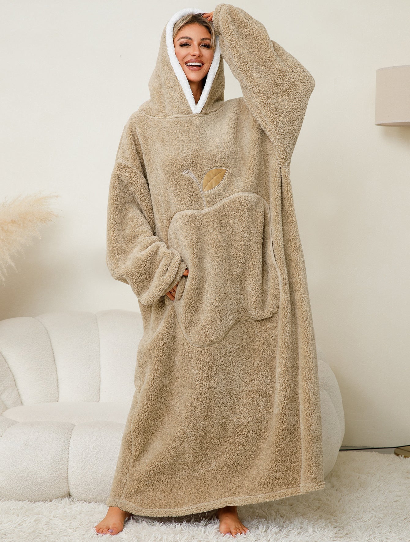 Damen Kuscheliger Hoodie-Decke mit großen Taschen und kontrastierendem Innenfutter GR