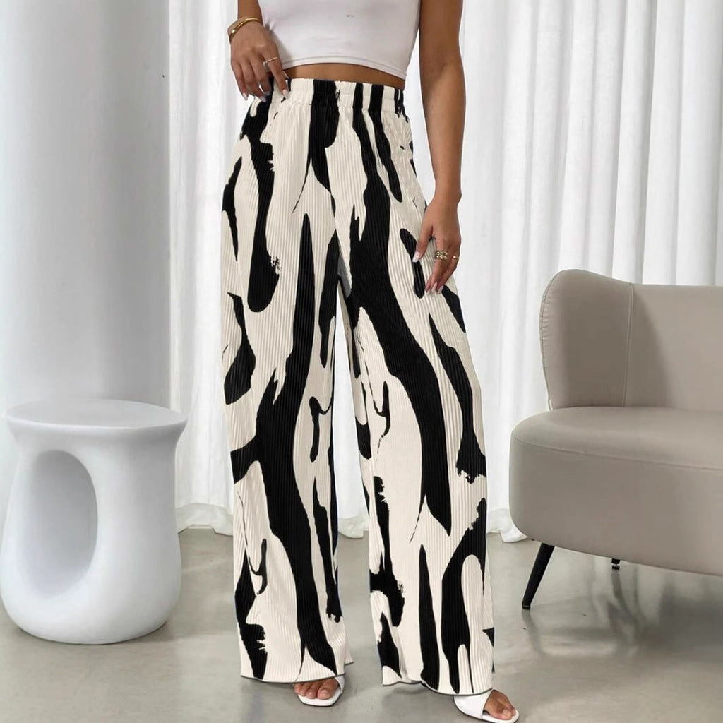 Damen weite Plisseehose mit elastischem Bund und modischem Muster GR