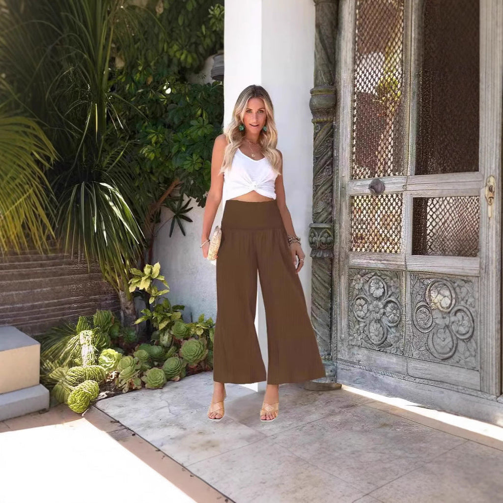 Damen weite Culotte-Hose mit elastischem Bund und seitlichen Eingrifftaschen GR