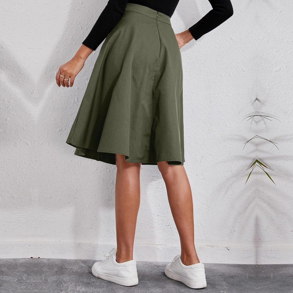 GR | Button-hemmed elegant umbrella midi skirt