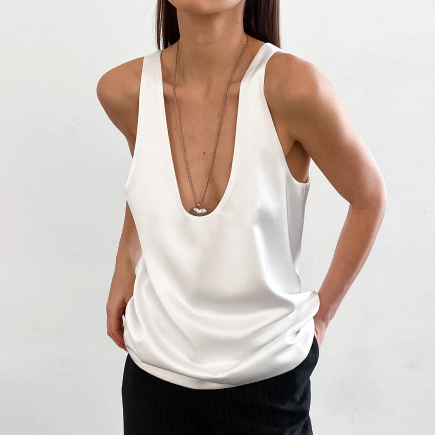 GR | Women's Satin U-Neck T-Shirt Sleeveless Top