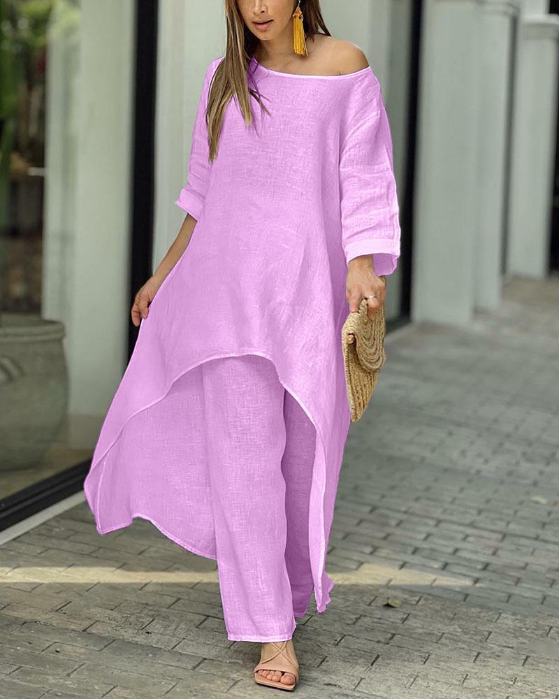 GR | Cotton Linen Loose Irregular Long Sleeve Two-Piece Set