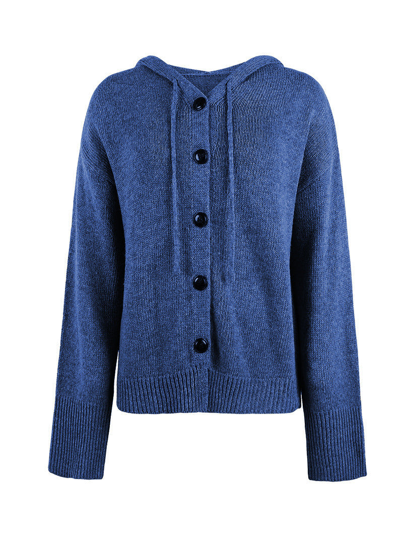 GR Kapuzen einreihiger Kordelzug Strickcardigan