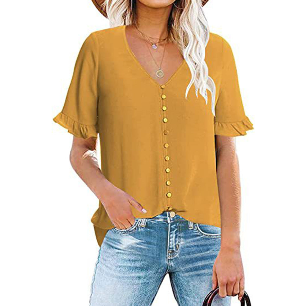 Damen Bluse mit Rüschendetails und Knopfleiste GR