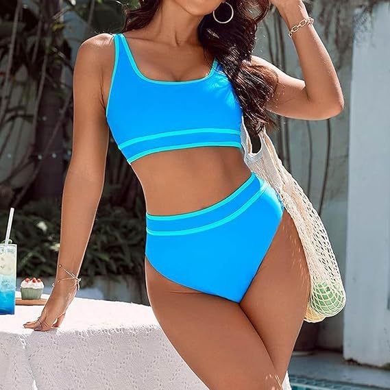 Women's sporty bikini set with high waist and comfortable top, size
