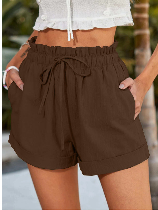 Damen lässige Shorts mit elastischem Bund und Rüschendetail GR
