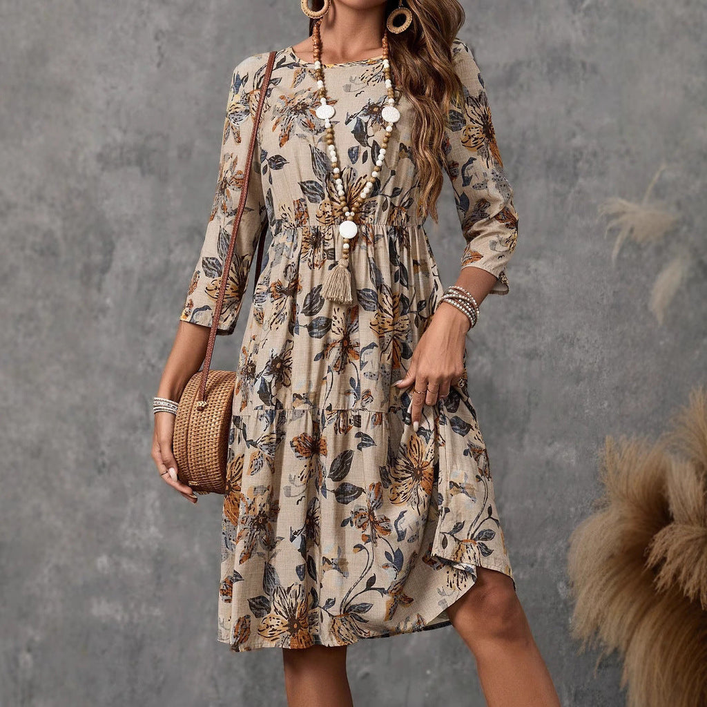 Women's midi dress with a loose fit and floral patterns, size