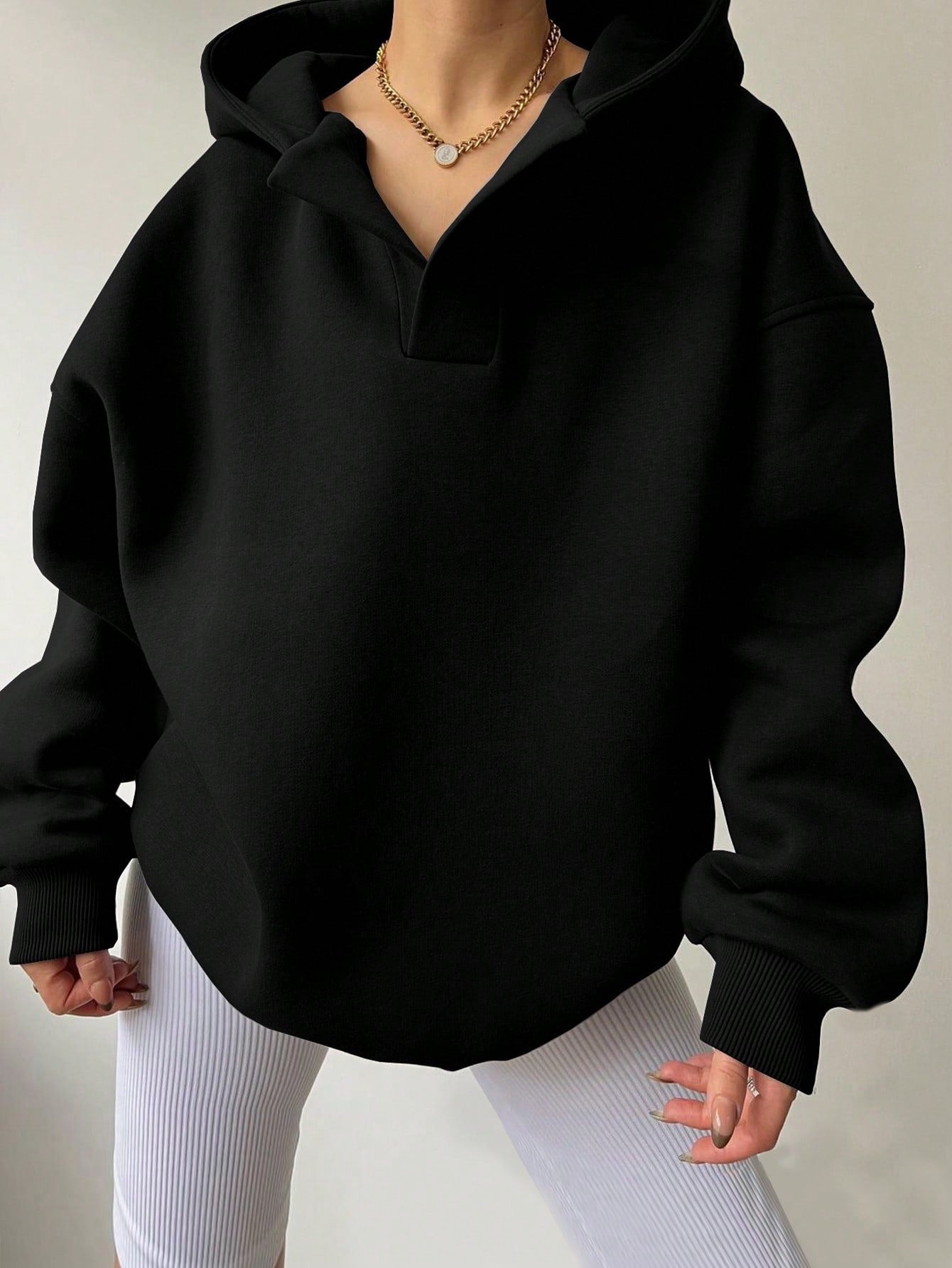 Damen Oversized Kapuzenpullover mit Kängurutasche GR