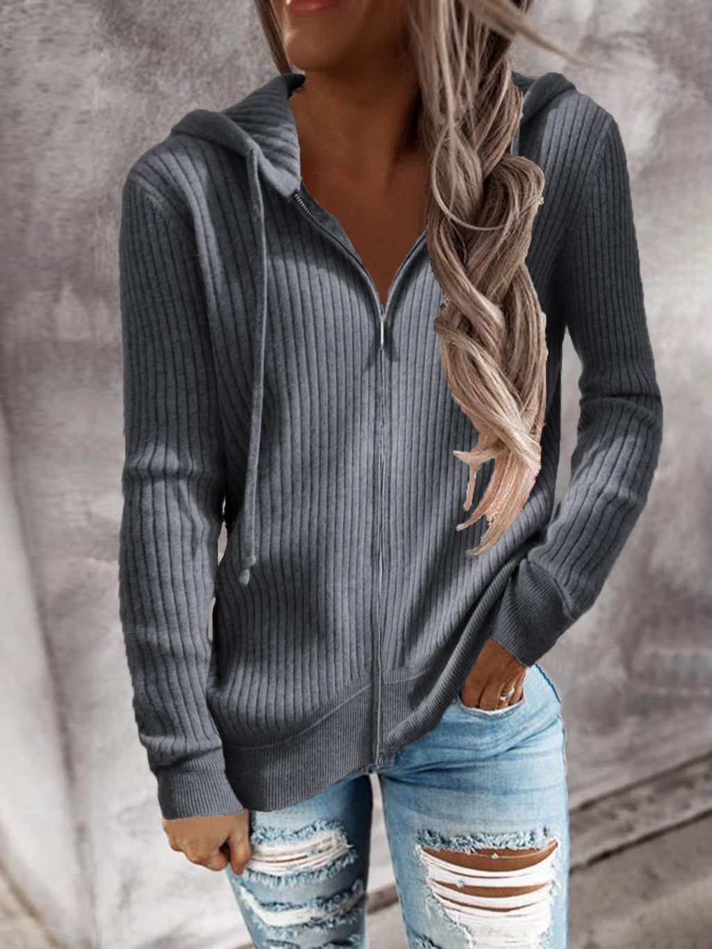 Women's sporty hooded jacket with structured ribbed texture and practical pockets, size S