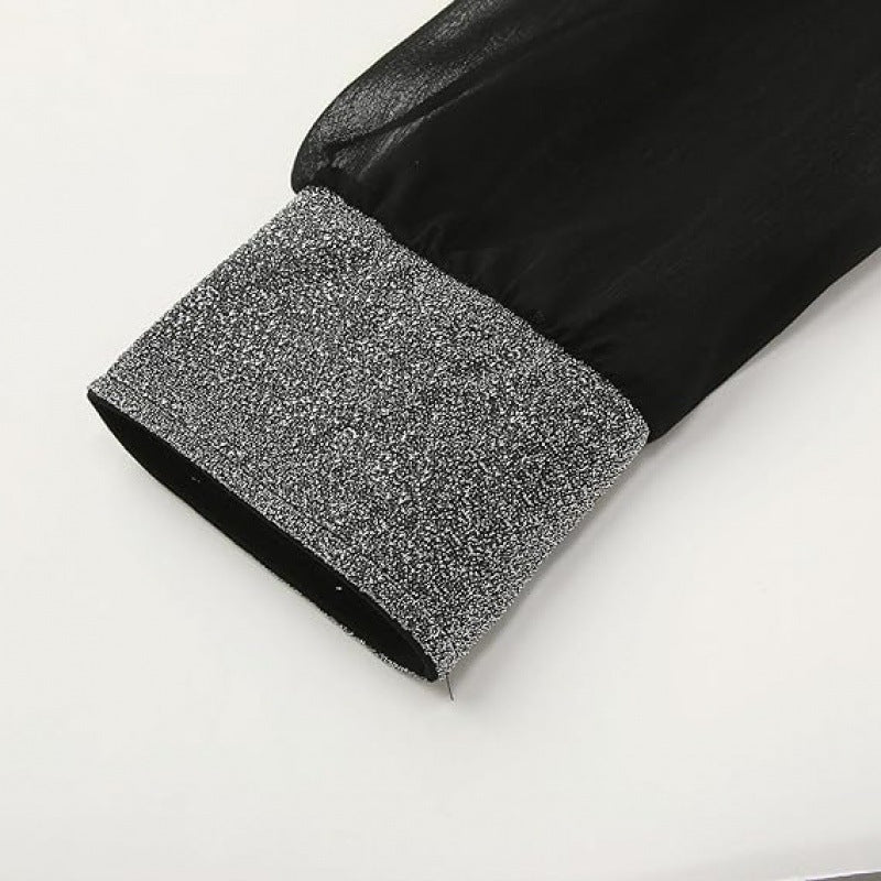 Damen Abendkleid mit transparenten Ärmeln und elegantem V-Ausschnitt GR
