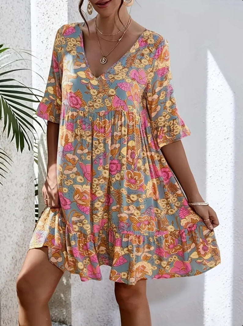 Women's casual dress with floral pattern and voluminous cut, size