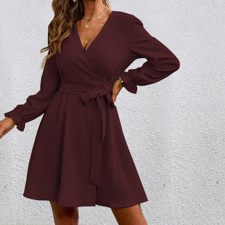 GR | Schickes V-Ausschnitt Wickelkleid mit Schleife