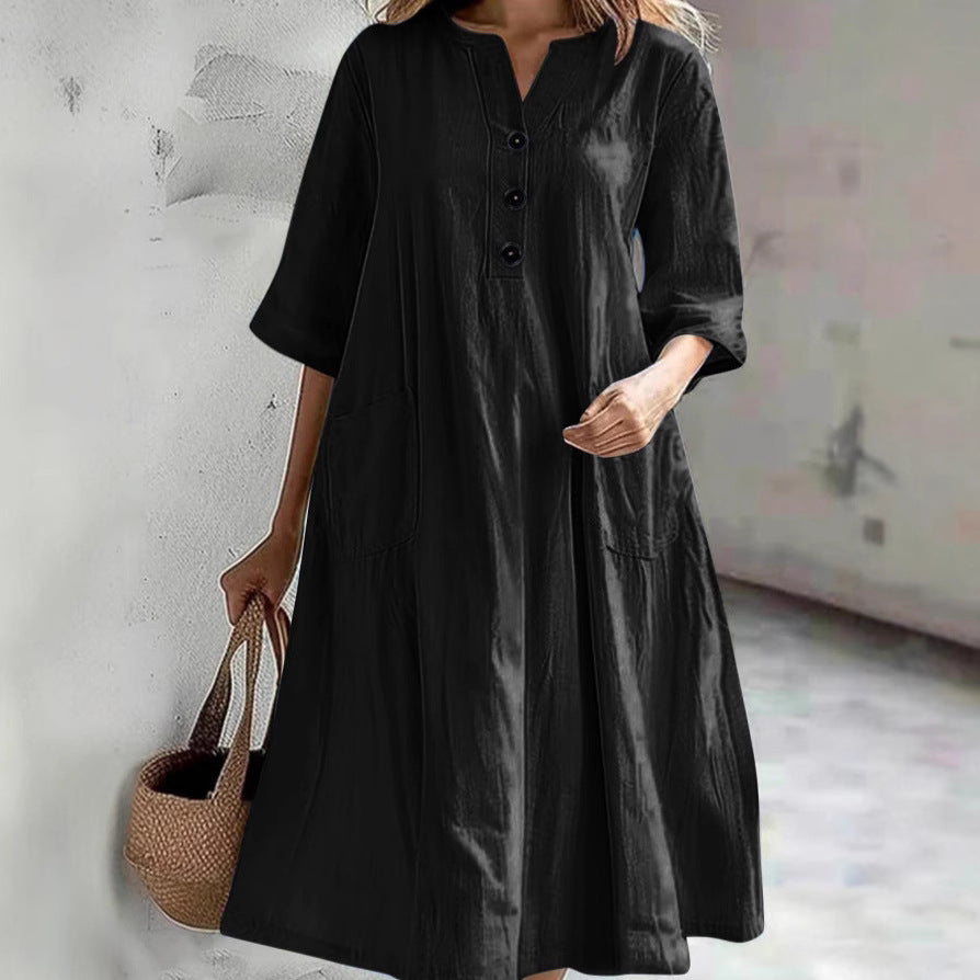 Women's casual beach dress with practical pockets, size