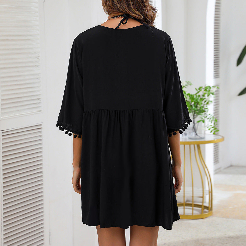 Women's beach tunic with playful crochet detail, size