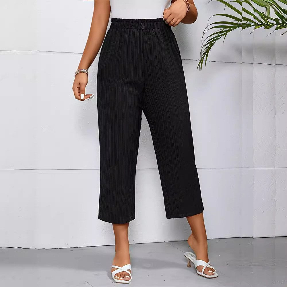 Women's elegant and airy pleated trousers with elasticated waistband, size