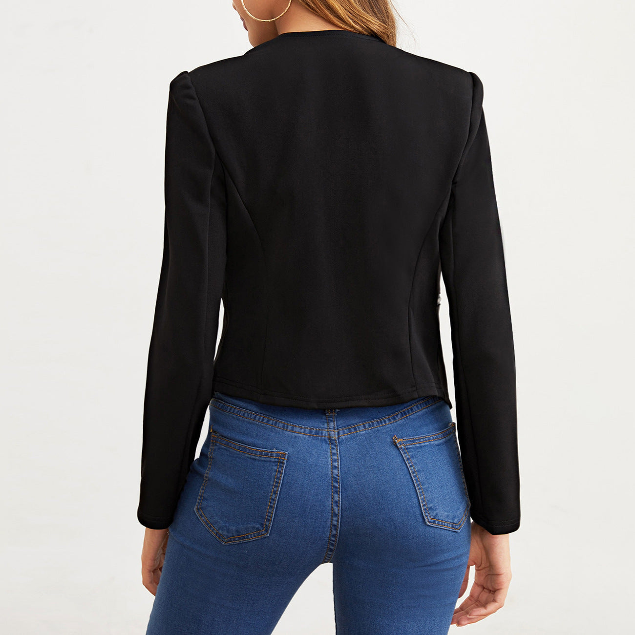 GR | Plain color, long-sleeved, open-front jacket