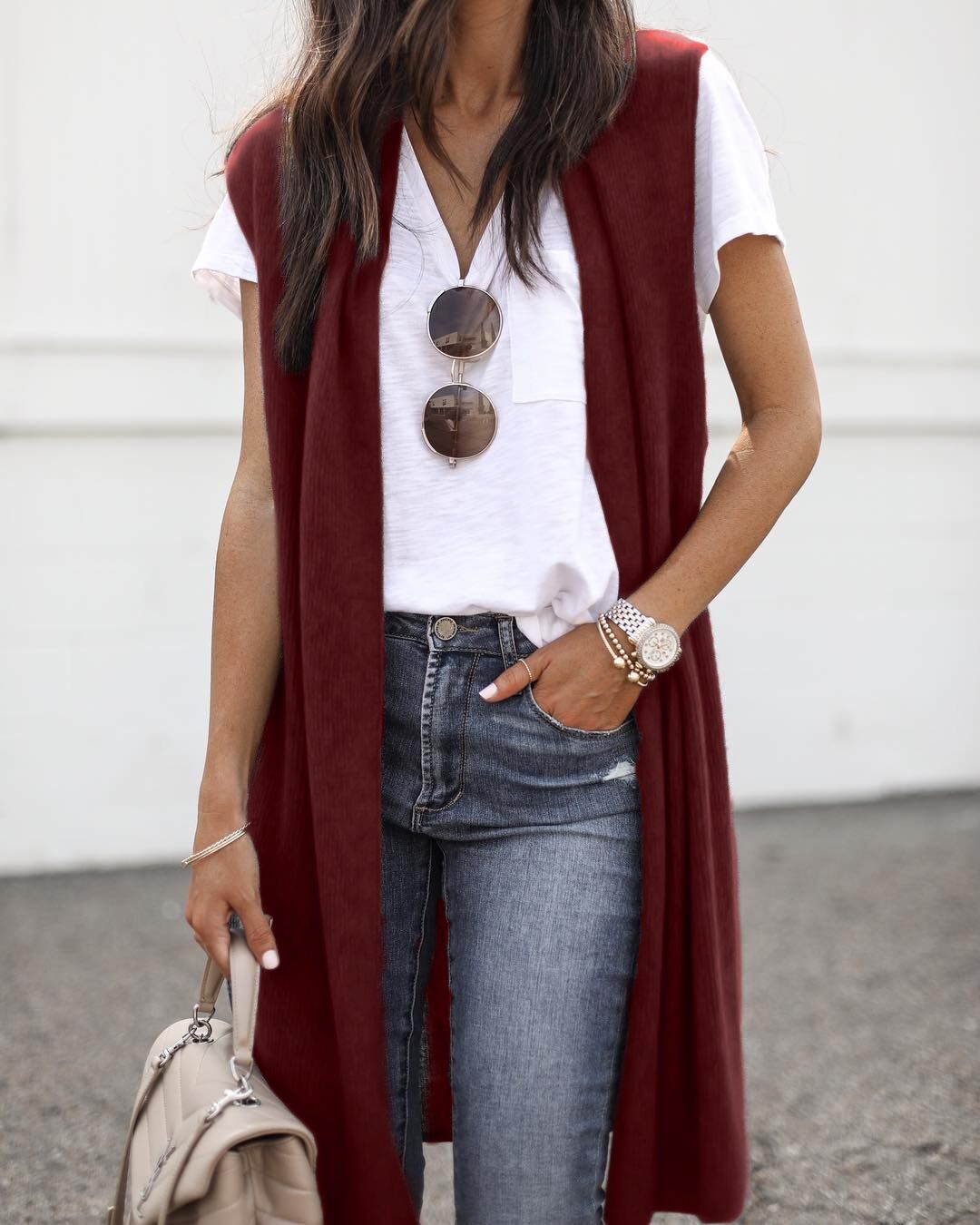 Women's open cardigan with a relaxed fit and long side panels, size