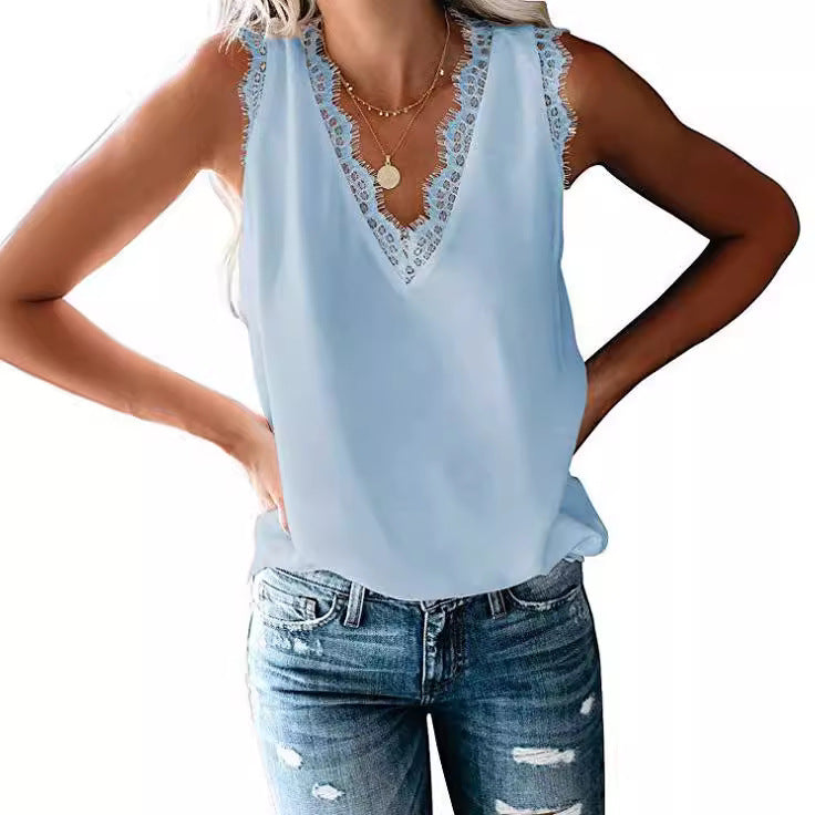 Women's blouse with elegant lace insert, size
