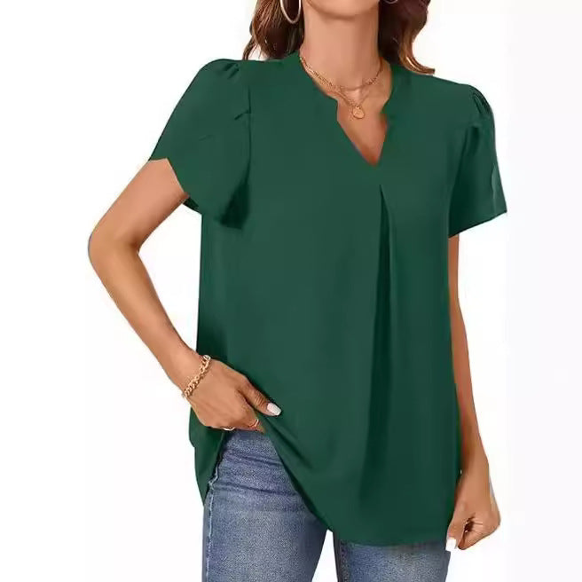 Damen Bluse mit eleganter V-Ausschnitt-Detail und leichten Puffärmeln GR