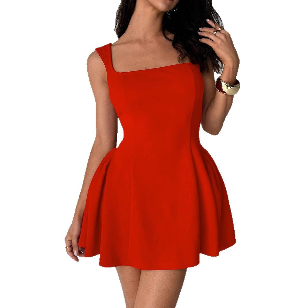 Damen A-Linien Kleid mit quadratischem Ausschnitt und schwingendem Rock GR