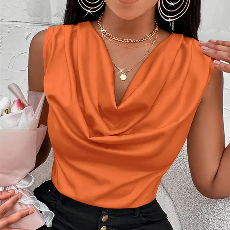 Women's elegant top with flowing neckline, size