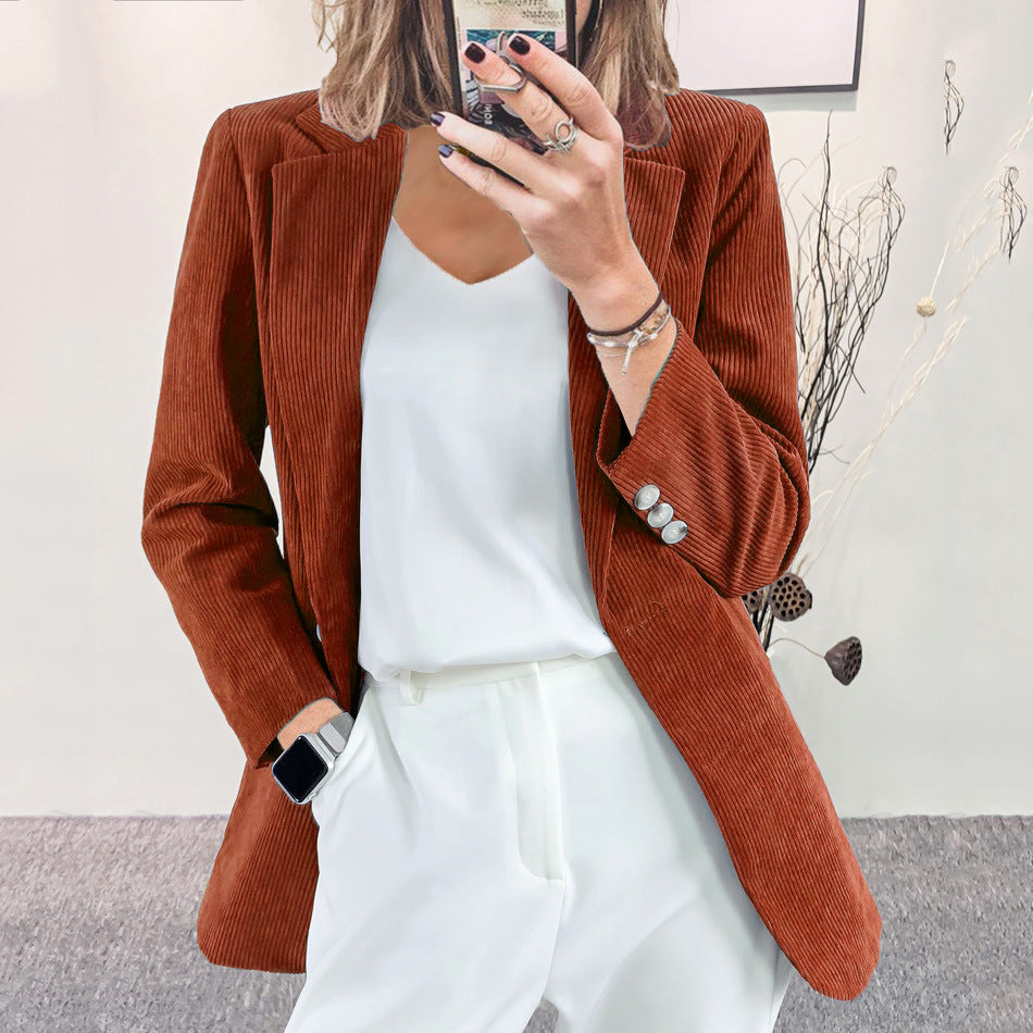 Women's corduroy blazer with a fine texture and elegant details, size S