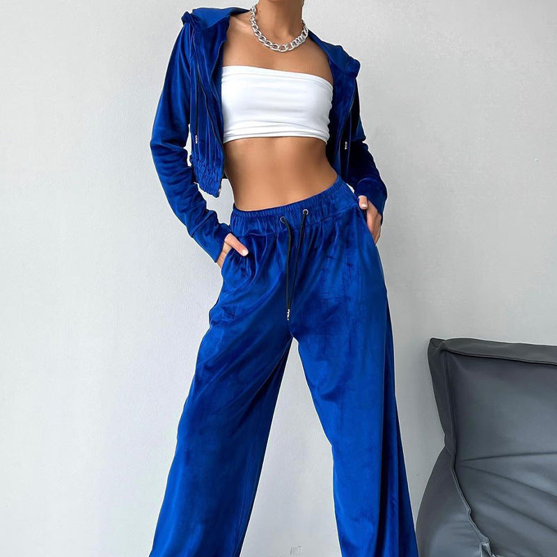 Damen Sportliches Freizeit-Set mit lässiger Kapuzenjacke und weit geschnittenen Hosen GR