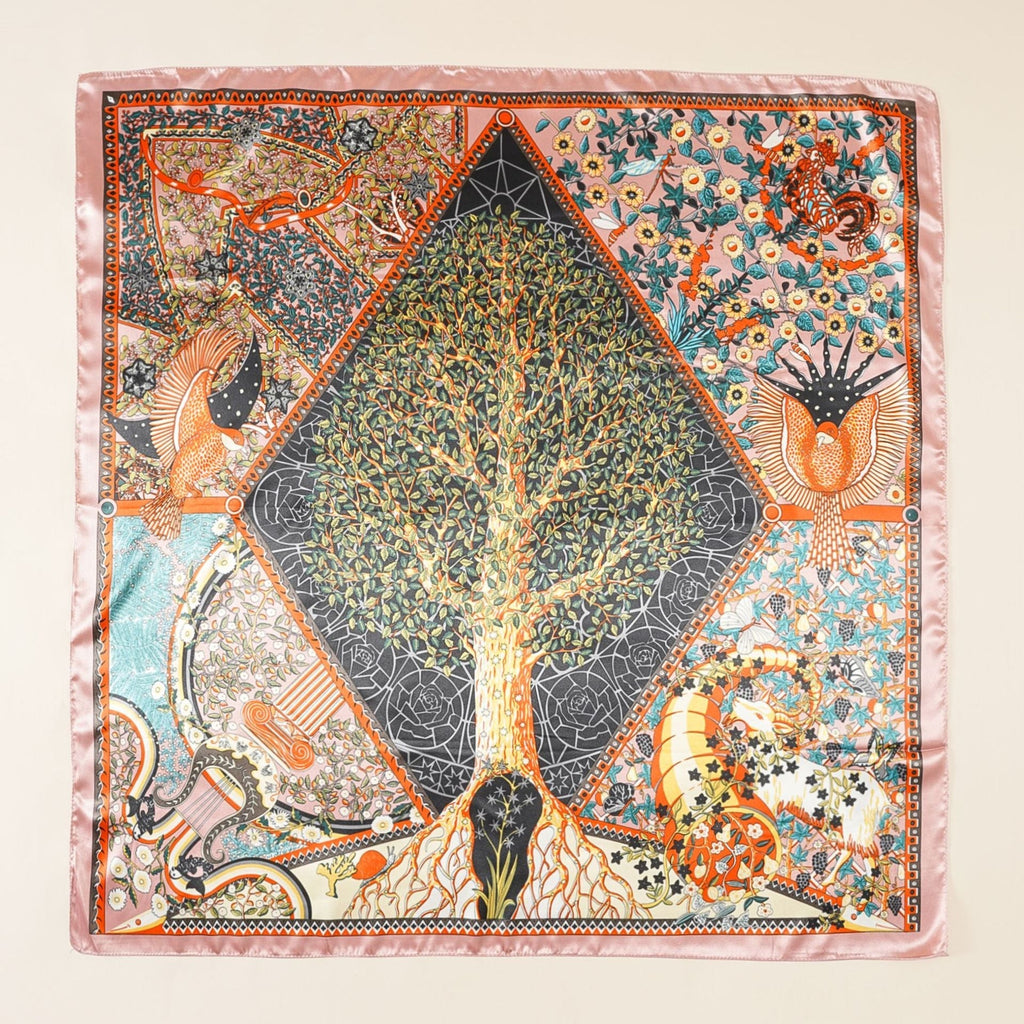 Women's luxurious silk scarf with an artistic floral design and shimmering sheen, size GR