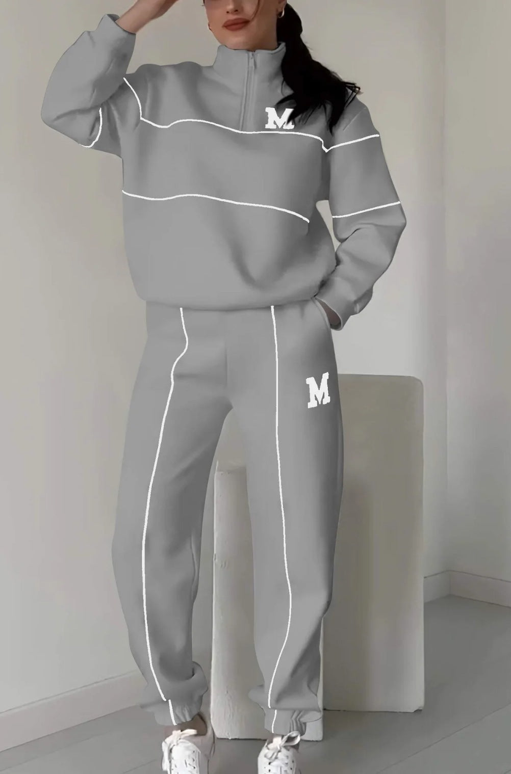 Damen sportliches Fleece-Anzugset mit Stehkragen und praktischen Taschen GR