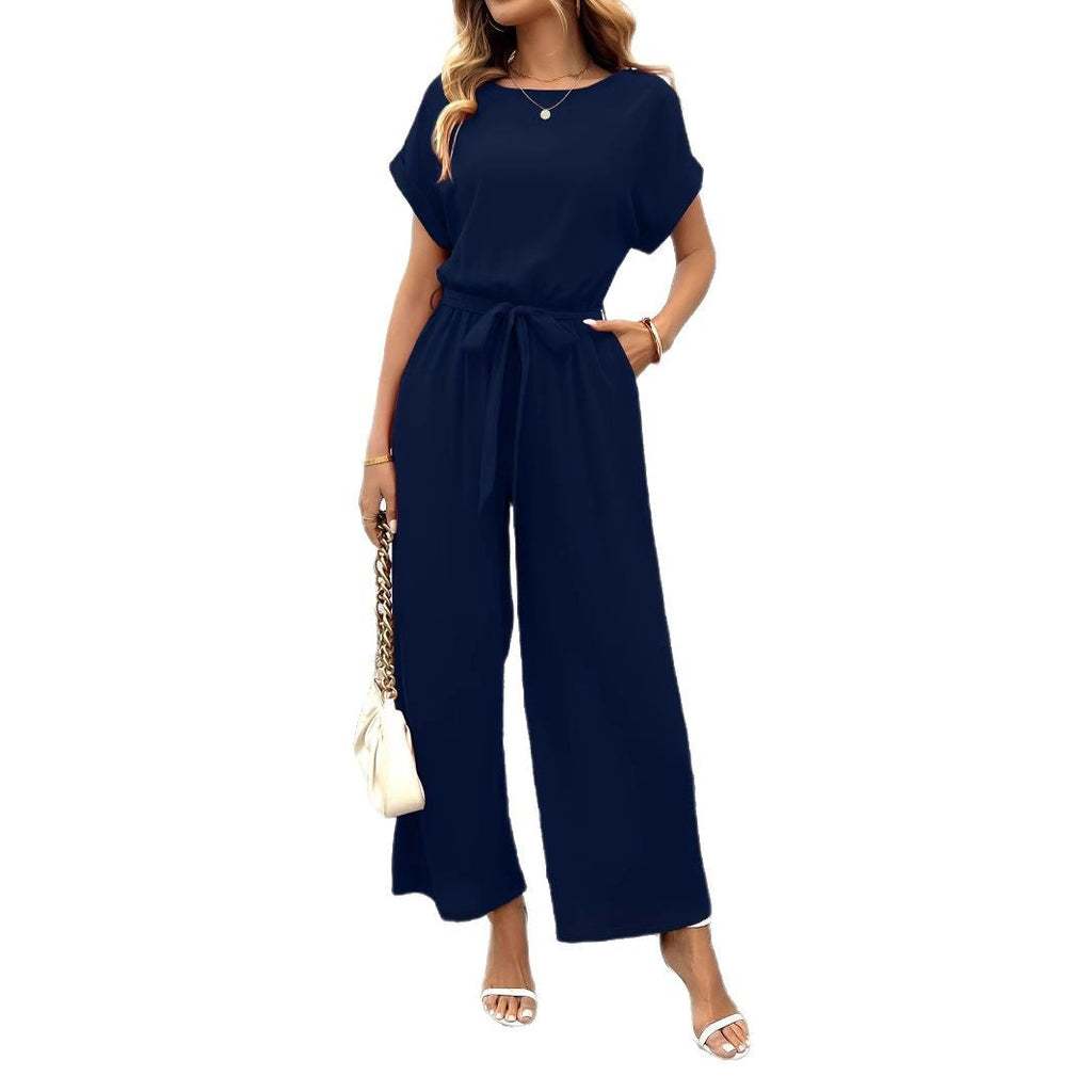 Women's jumpsuit with wide legs and waist belt, size