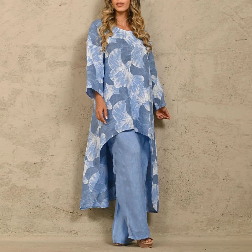 GR | Plus Size Printed Irregular Top Set