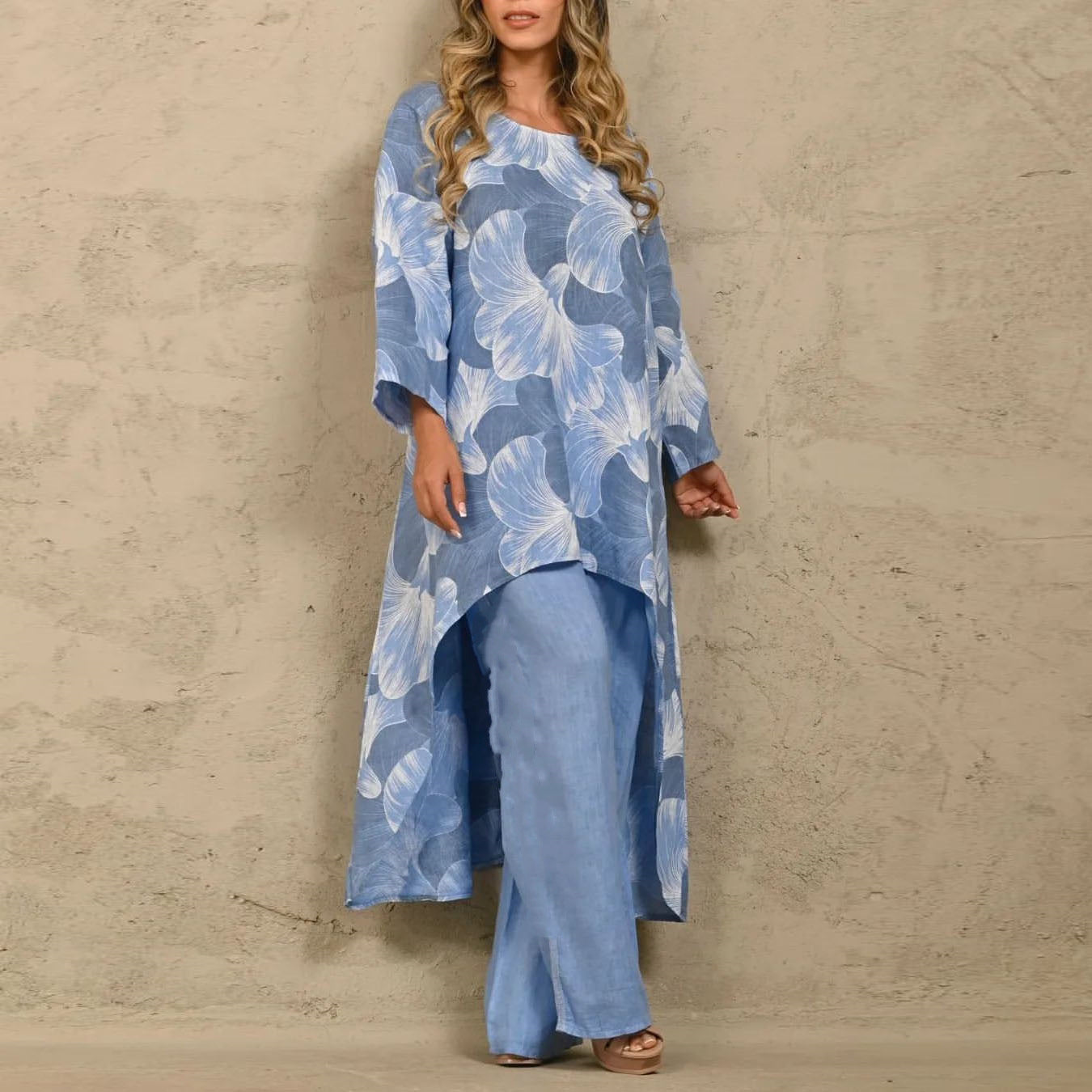 GR | Plus Size Printed Irregular Top Set